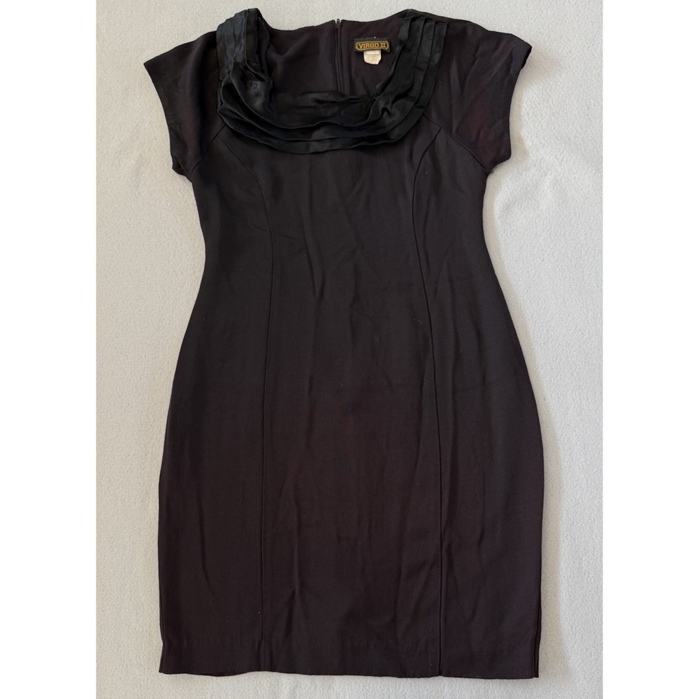 Virgo II Little Black Dress Sheath Fitted Cowl Neck Classic Chic Cocktail Sz 8